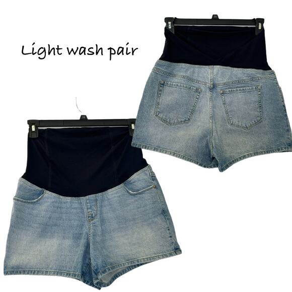 Maternity Shorts 2 pair Ingrid & Isabel 8 Over Belly Midi Crossover Panel Denim - Picture 2 of 11
